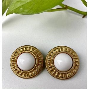 GIVENCHY Clip-On White Cabachon Earrings